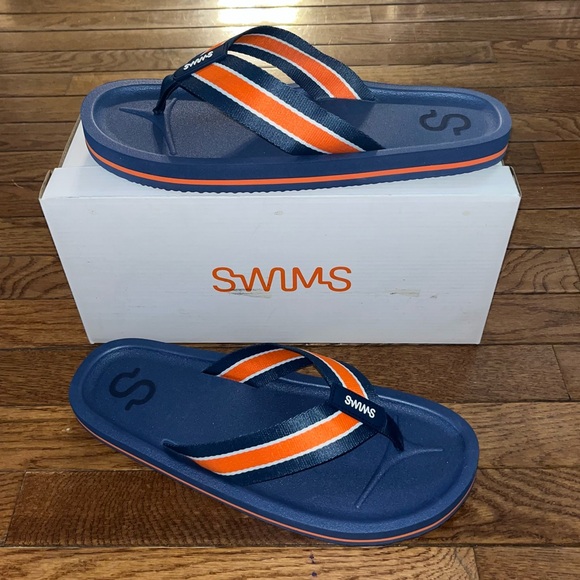 Swims Capri Flip Flop Sandals Navy & Orange Accents Men’s Size 14 Thongs - Picture 2 of 10